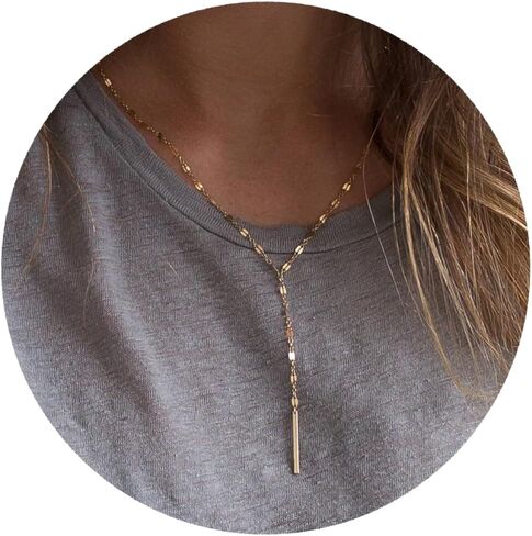Gold Necklace for Women, Dainty Long Necklace 14k Gold Plated Y-Shaped Cross/Star/Bar Pendant Adjustable Necklace Trendy Layered Chain Drop Necklaces Jewelry Gifts in Saudi Arabia