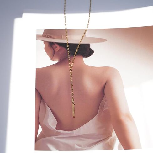 Gold Necklace for Women, Dainty Long Necklace 14k Gold Plated Y-Shaped Cross/Star/Bar Pendant Adjustable Necklace Trendy Layered Chain Drop Necklaces Jewelry Gifts in Saudi Arabia