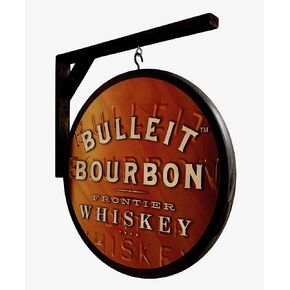 Bourbon Whiskey Pub Sign Bulleit Bourbon 15 inch Diameter Wooden Sign and Wall Hanging Bracket in Saudi Arabia