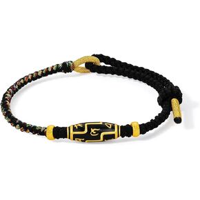 24K Solid Gold Bracelets Buddhist Sanskrit Oval Charms Black Enamel Gold Braided Bracelet Blessing Jewelry for Women Men Friend Birthday Chain Length 8.66"/22cm A1715288 in Saudi Arabia