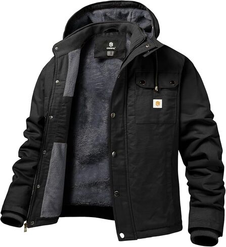CHEXPEL Mens Fall and Winter Utility Jacket Relaxed Fit Work Coat Fleece Lined Hooded canvas Jacket in Saudi Arabia