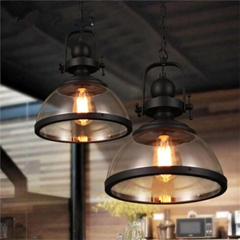 LNPTAL Industrial Farmhouse Pendant Light, Matte Black Metal Glass Dome Ceiling Light Fixture, Vintage Kitchen Island Hanging Lighting for Dining Room Bedroom in Saudi Arabia