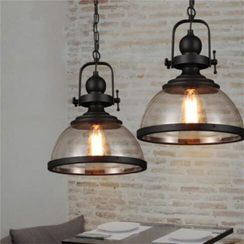 LNPTAL Industrial Farmhouse Pendant Light, Matte Black Metal Glass Dome Ceiling Light Fixture, Vintage Kitchen Island Hanging Lighting for Dining Room Bedroom in Saudi Arabia