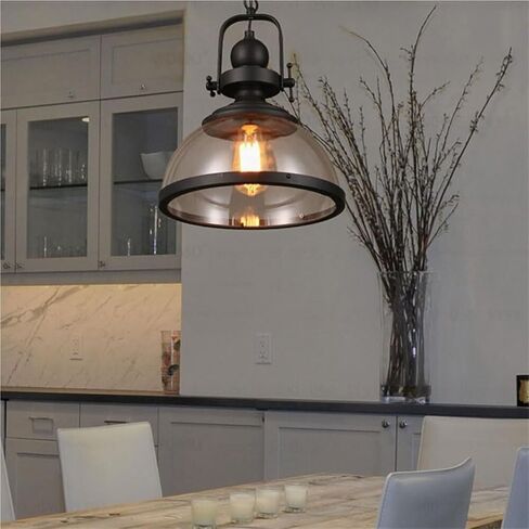 LNPTAL Industrial Farmhouse Pendant Light, Matte Black Metal Glass Dome Ceiling Light Fixture, Vintage Kitchen Island Hanging Lighting for Dining Room Bedroom in Saudi Arabia
