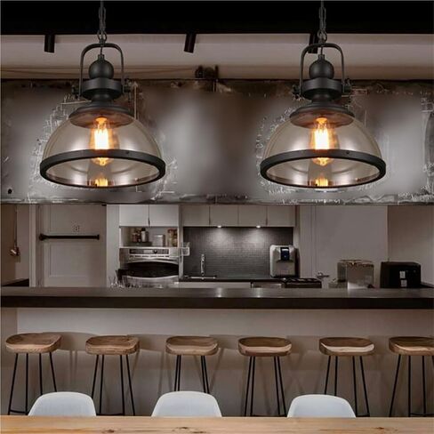 LNPTAL Industrial Farmhouse Pendant Light, Matte Black Metal Glass Dome Ceiling Light Fixture, Vintage Kitchen Island Hanging Lighting for Dining Room Bedroom in Saudi Arabia