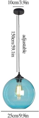 LNPTAL Modern Blue Glass Globe Pendant Light, Adjustable Cord Minimalist Hanging Lamp for Kitchen Island, Dining Room, Bar(Brown) in Saudi Arabia