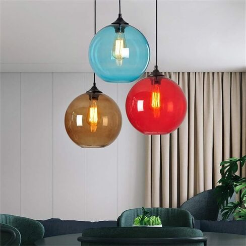 LNPTAL Modern Blue Glass Globe Pendant Light, Adjustable Cord Minimalist Hanging Lamp for Kitchen Island, Dining Room, Bar(Brown) in Saudi Arabia
