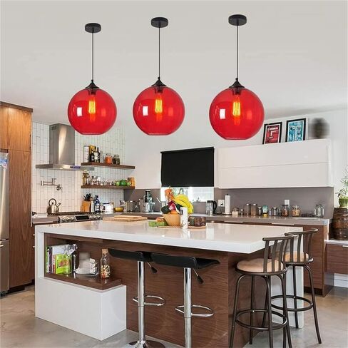 LNPTAL Modern Blue Glass Globe Pendant Light, Adjustable Cord Minimalist Hanging Lamp for Kitchen Island, Dining Room, Bar(Brown) in Saudi Arabia