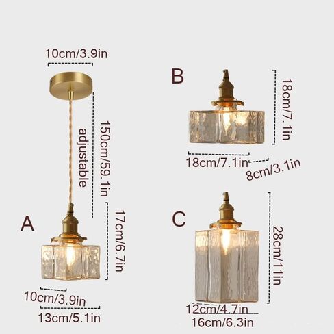 LNPTAL Vintage Farmhouse Glass Pendant Light Fixture, Single-Light Hanging Lamp with Brass E26 Socket, Adjustable Ceiling Lighting for Kitchen Island, Dining Room Entryway, Bathroom(B) in Saudi Arabia