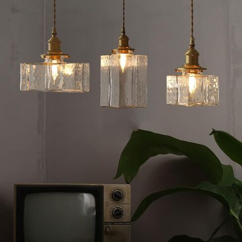 LNPTAL Vintage Farmhouse Glass Pendant Light Fixture, Single-Light Hanging Lamp with Brass E26 Socket, Adjustable Ceiling Lighting for Kitchen Island, Dining Room Entryway, Bathroom(B) in Saudi Arabia