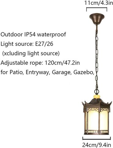 LNPTAL Asian Style Outdoor Pendant Light, Waterproof IP54 Exterior Hanging Lantern, Vintage Brown Pagoda Ceiling Light for Patio Gazebo Entryway in Saudi Arabia