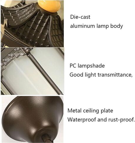 LNPTAL Asian Style Outdoor Pendant Light, Waterproof IP54 Exterior Hanging Lantern, Vintage Brown Pagoda Ceiling Light for Patio Gazebo Entryway in Saudi Arabia