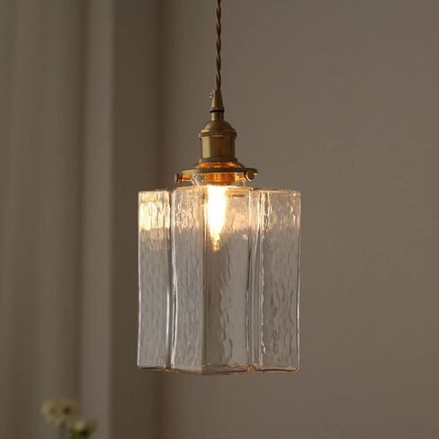 LNPTAL Vintage Farmhouse Glass Pendant Light Fixture, Single-Light Hanging Lamp with Brass E26 Socket, Adjustable Ceiling Lighting for Kitchen Island, Dining Room Entryway, Bathroom(B) in Saudi Arabia