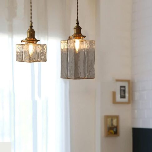 LNPTAL Vintage Farmhouse Glass Pendant Light Fixture, Single-Light Hanging Lamp with Brass E26 Socket, Adjustable Ceiling Lighting for Kitchen Island, Dining Room Entryway, Bathroom(B) in Saudi Arabia