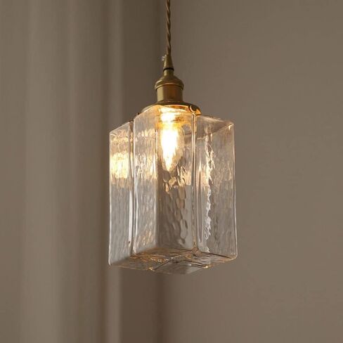 LNPTAL Vintage Farmhouse Glass Pendant Light Fixture, Single-Light Hanging Lamp with Brass E26 Socket, Adjustable Ceiling Lighting for Kitchen Island, Dining Room Entryway, Bathroom(B) in Saudi Arabia