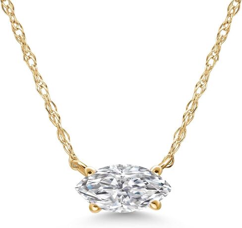 Gem Stone King 10K Yellow Gold Lab Grown Diamond Pendant Necklace For Women | Marquise Cut | DEF Color | VVS-VS Clarity | Gold Necklace For Women | With 18 Inch Gold Chain in Saudi Arabia