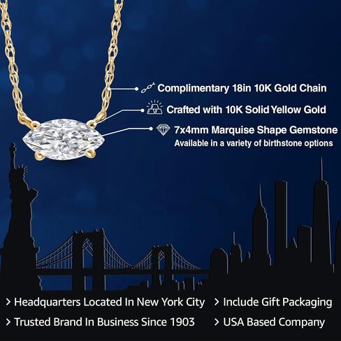 Gem Stone King 10K Yellow Gold Lab Grown Diamond Pendant Necklace For Women | Marquise Cut | DEF Color | VVS-VS Clarity | Gold Necklace For Women | With 18 Inch Gold Chain in Saudi Arabia