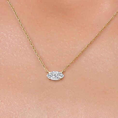Gem Stone King 10K Yellow Gold Lab Grown Diamond Pendant Necklace For Women | Marquise Cut | DEF Color | VVS-VS Clarity | Gold Necklace For Women | With 18 Inch Gold Chain in Saudi Arabia