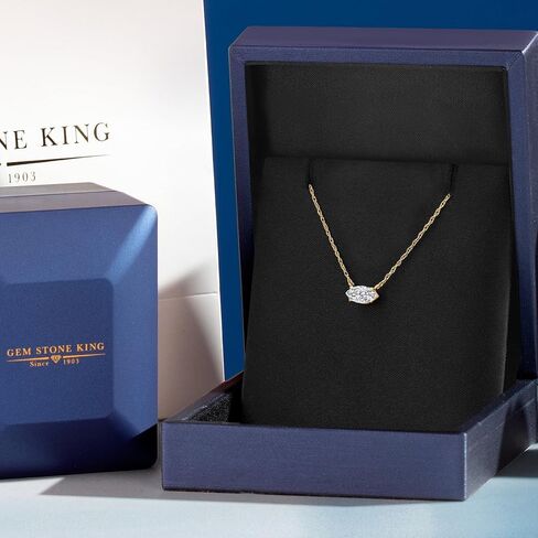 Gem Stone King 10K Yellow Gold Lab Grown Diamond Pendant Necklace For Women | Marquise Cut | DEF Color | VVS-VS Clarity | Gold Necklace For Women | With 18 Inch Gold Chain in Saudi Arabia