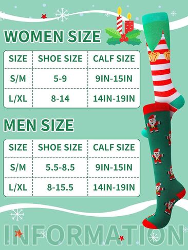 6 Pairs Christmas Compression Socks Christmas tree Santa Claus snowflake Knee High Socks for Xmas Party Gifts in Kuwait