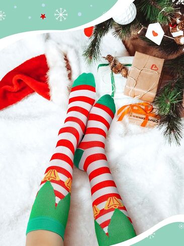 6 Pairs Christmas Compression Socks Christmas tree Santa Claus snowflake Knee High Socks for Xmas Party Gifts in Kuwait