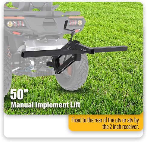 ECOTRIC 50" Manual Implement Lift, 1-Point and 2-Inch Receiver, Adjustable Height, UTV ATV Rake Scrape Blade Plow Disc Universal Tow Behind Attachments Steel Powder Coated in Saudi Arabia