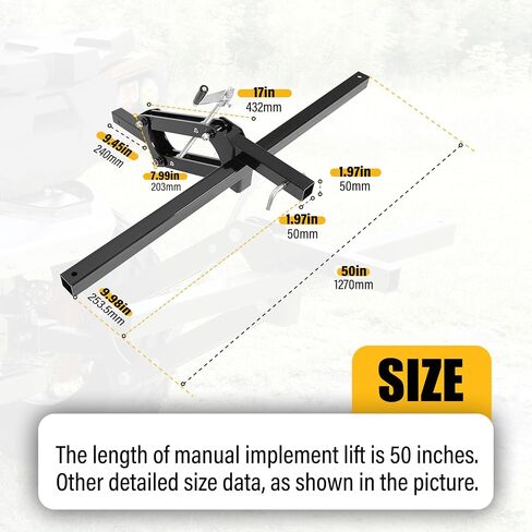 ECOTRIC 50" Manual Implement Lift, 1-Point and 2-Inch Receiver, Adjustable Height, UTV ATV Rake Scrape Blade Plow Disc Universal Tow Behind Attachments Steel Powder Coated in Saudi Arabia