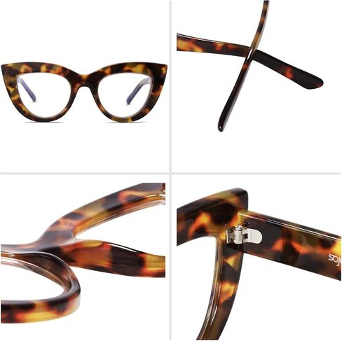نظارات SOJOS الزرقاء لحجب الضوء، نظارات Cateye كلاسيكية عتيقة للنساء، إطار بلاستيكي لحفلات محب SJ5025 مع إطار سلحفاة أصفر/عدسات مضادة للضوء الأزرق in Kuwait