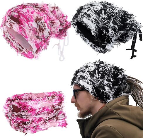 2 Pcs Dreadlock Cap Distressed Beanie Winter Fuzzy Dread Hats Rasta Beanie Dread Turban Beanie Knit Dreadlock Beanie Dreadlock Hair Wraps for Men Women in Kuwait
