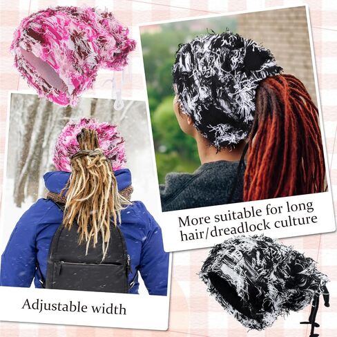 2 Pcs Dreadlock Cap Distressed Beanie Winter Fuzzy Dread Hats Rasta Beanie Dread Turban Beanie Knit Dreadlock Beanie Dreadlock Hair Wraps for Men Women in Kuwait