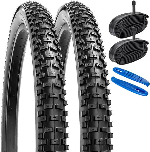 YUNSCM 2-PCS 24" إطارات الدراجة 24x2.35/57-507 و24" أنابيب الدراجة المتوافقة مع الدراجة الجبلية/الطرق الوعرة 24x2.30 24x2.35 24x2.40 إطارات وأنابيب الدراجات (P-1018) in Saudi Arabia