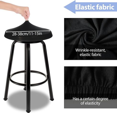 Lusofie Bar Stool Covers Round, Elastic Bar Stool Seat Covers, Washable Chair Seat Cover, Round Chair Cover for Restaurants, Bars, Hotels, Home, 11-15 Inch(Black) in Saudi Arabia