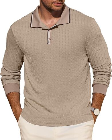 قمصان بولو محبوكة للرجال من Rela Bota بأكمام طويلة بلوفر محكم كاجوال تي شيرت بأزرار جولف كلاسيكية in Kuwait