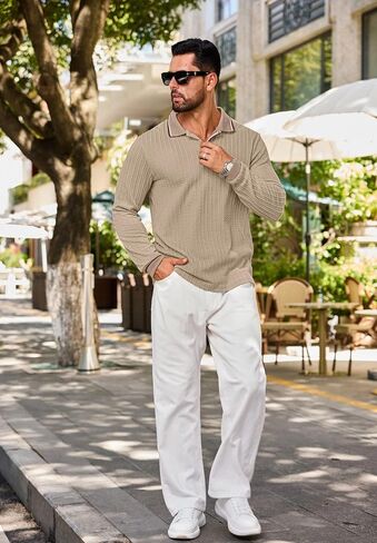 قمصان بولو محبوكة للرجال من Rela Bota بأكمام طويلة بلوفر محكم كاجوال تي شيرت بأزرار جولف كلاسيكية in Kuwait