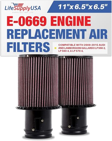 LifeSupplyUSA Replacement Washable/Reusable E-0669 Engine Air Filter Compatible with 2009-2015 Audi R8 and Lamborghini Gallardo LP550-2, LP560-4, & LP570-4 (2-Pack) in Saudi Arabia