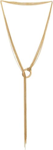 COOLSTEELANDBEYOND 18K Gold-Plated Lariat Necklace for Women Long Layered Chains with Ring Detail Adjustable Statement Y Necklace in Saudi Arabia