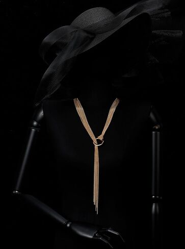 COOLSTEELANDBEYOND 18K Gold-Plated Lariat Necklace for Women Long Layered Chains with Ring Detail Adjustable Statement Y Necklace in Saudi Arabia