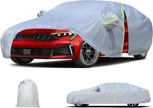 Waterproof Car Cover for 2021-2025 Kia K5, All Weather Custom Fit Full Exterior Covers with Zipper Door & Windproof Bands for Snow Rain Dust Hail Protection in Saudi Arabia