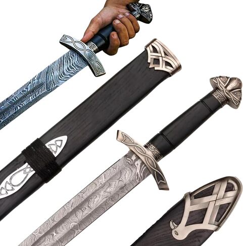 37-Inch Viking Sword with Scabbard – Handmade Damascus Steel Blade – Full Tang Norse Style – Medieval Sword Replica for Collectors in Saudi Arabia