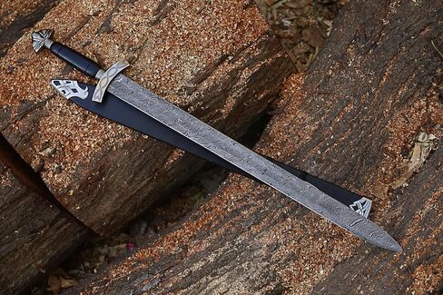37-Inch Viking Sword with Scabbard – Handmade Damascus Steel Blade – Full Tang Norse Style – Medieval Sword Replica for Collectors in Saudi Arabia