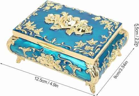 Vintage Jewelry Box with Rose Relief Design Resistant Zinc Alloy Exquisite Craftsmanship Jewelry Storage and Desktop Decoration Box(Gold Blue) in Kuwait