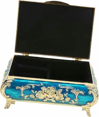Vintage Jewelry Box with Rose Relief Design Resistant Zinc Alloy Exquisite Craftsmanship Jewelry Storage and Desktop Decoration Box(Gold Blue) in Kuwait