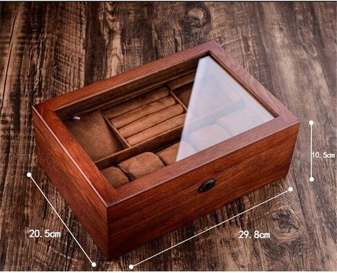 Watch Box Wooden Watch Jewelry Box With Lock Glass Wooden Box Double Storage Box Transparent Window For Men And Women in Saudi Arabia
