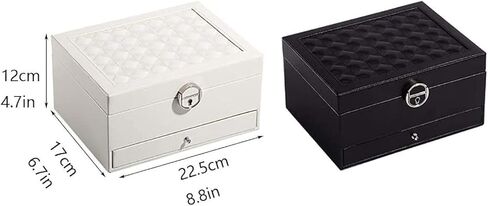 Storage Box Watch Lockable Jewelry Organizer with Mirrored Drawers Beige PU Leather Jewelry Case for Rings Earrings in Saudi Arabia