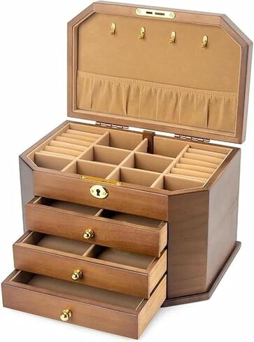 Ring Box Solid Wood Jewelry Storage Box With Lock Jewelry Box Large Capacity Simple Retro Ring Boxes For Jewellery Box in Saudi Arabia