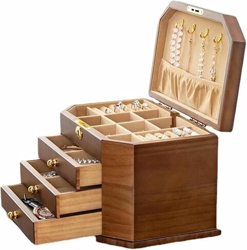 Ring Box Solid Wood Jewelry Storage Box With Lock Jewelry Box Large Capacity Simple Retro Ring Boxes For Jewellery Box in Saudi Arabia