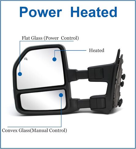 مرايا سحب JZSUPER تناسب 1999-2016 F250 F350 F450 F-550 Ford Super Duty Power، ساخنة، إشارة الانعطاف، غطاء أسود خفيف إضافي in Kuwait