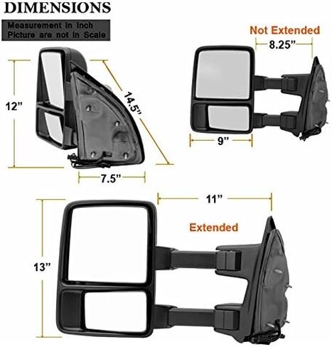 AKKON - لشاحنة Ford SuperDuty بيك اب 2008-2016 قابلة للتمديد، مرايا يدوية للسحب الأيسر + الأيمن، مجموعة زوج بديلة in Saudi Arabia