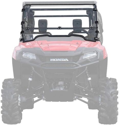 SuperATV Flip Down Windshield for 2014+ Honda Pioneer 700 / 700-4 | 1/4" Thick Clear Scratch Resistant Polycarbonate 250x Stronger Than Glass & 25x Stronger Than Acrylic | USA Made in Saudi Arabia