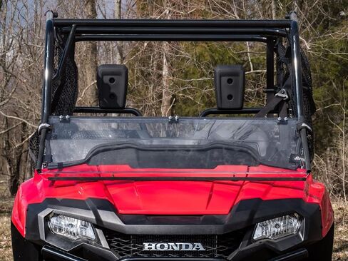 SuperATV Flip Down Windshield for 2014+ Honda Pioneer 700 / 700-4 | 1/4" Thick Clear Scratch Resistant Polycarbonate 250x Stronger Than Glass & 25x Stronger Than Acrylic | USA Made in Saudi Arabia
